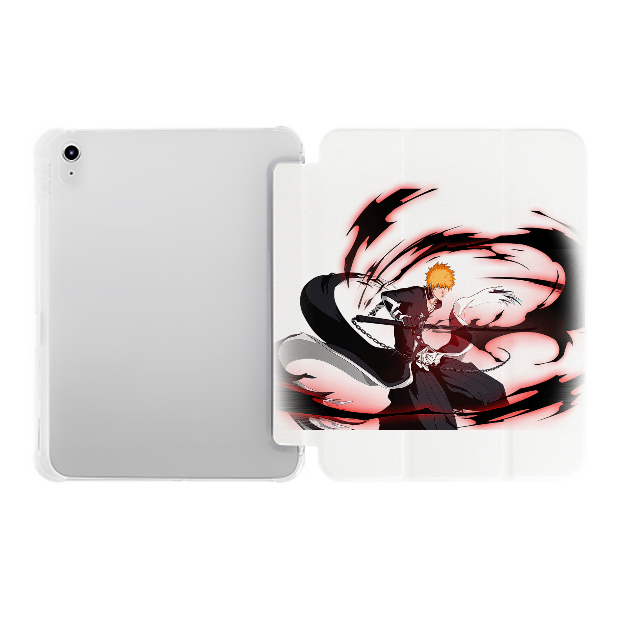 （画像用） ブリーチ 黒崎一護（くろさき いちご）BLEACH Kurosaki Ichigo IPad ケース ペン収納付き 三つ折りスタンド PUレザー×シリコン 対応機種9.5/10.5/10.9インチ
